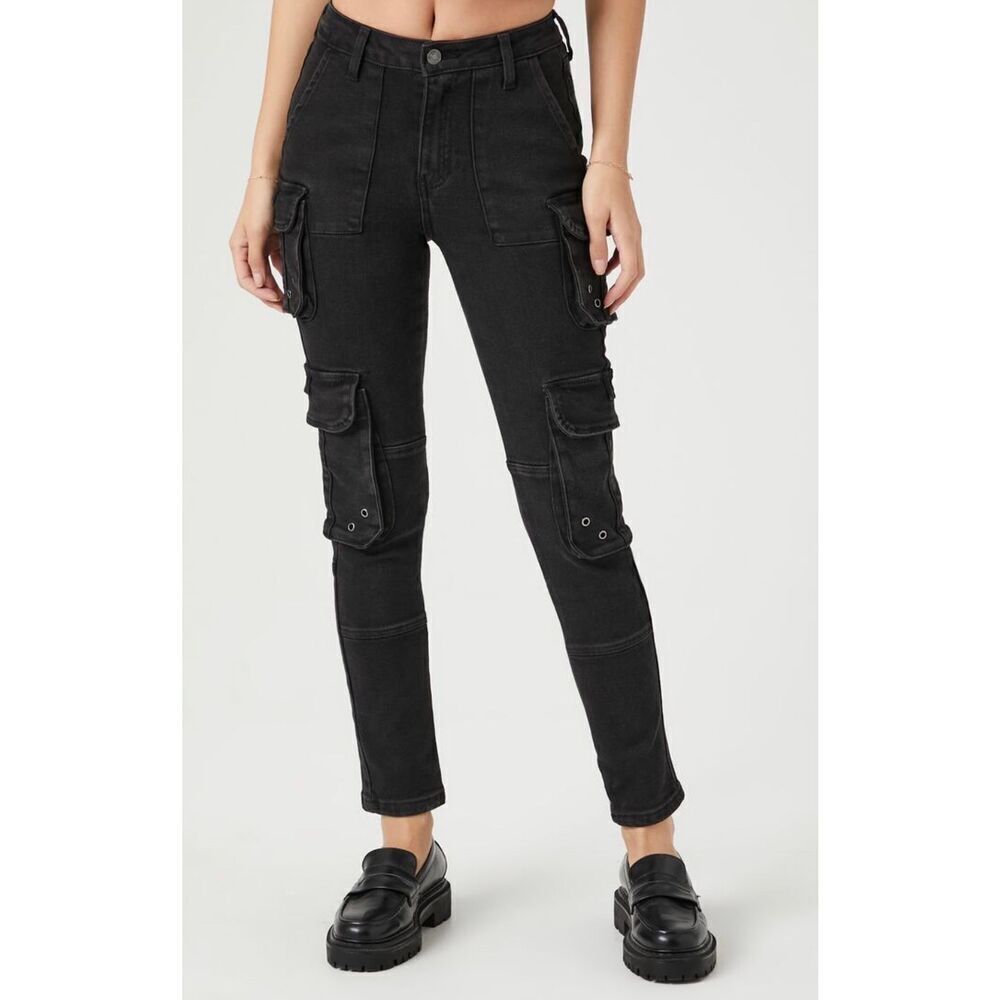 Black Denim Cargo Skinny Jeans